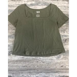 SO Women's Square Neck Blouse Green Short Sleeve Size M Casual